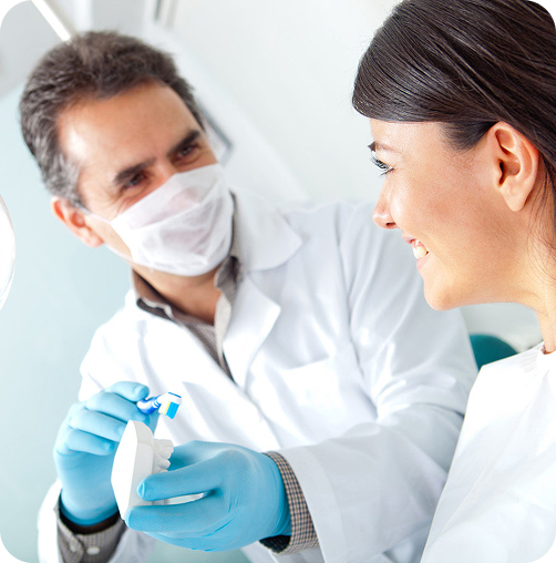 Dental check-up with a dentist and patient