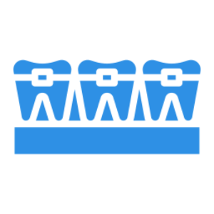 Three teeth with braces on gum
