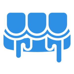 Blue storefront awning icon with dripping paint