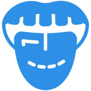 Stylized blue winking smiling face icon