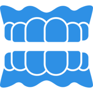 Blue stylized upper and lower teeth icon