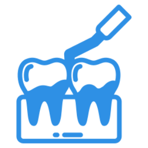 Blue dental scaler cleaning two teeth icon