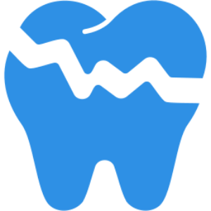 Blue cracked tooth icon on black background