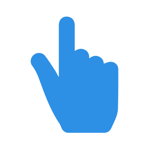 Blue pointing hand icon on black background