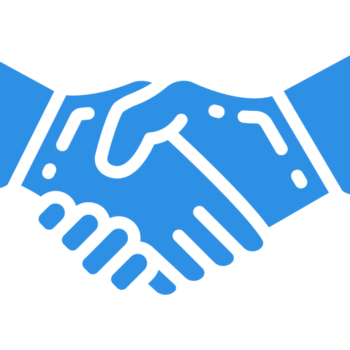 Blue handshake icon on black background